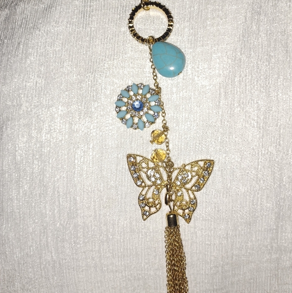 Butterfly. Turquoise. Rhinestone necklace - Picture 3 of 5